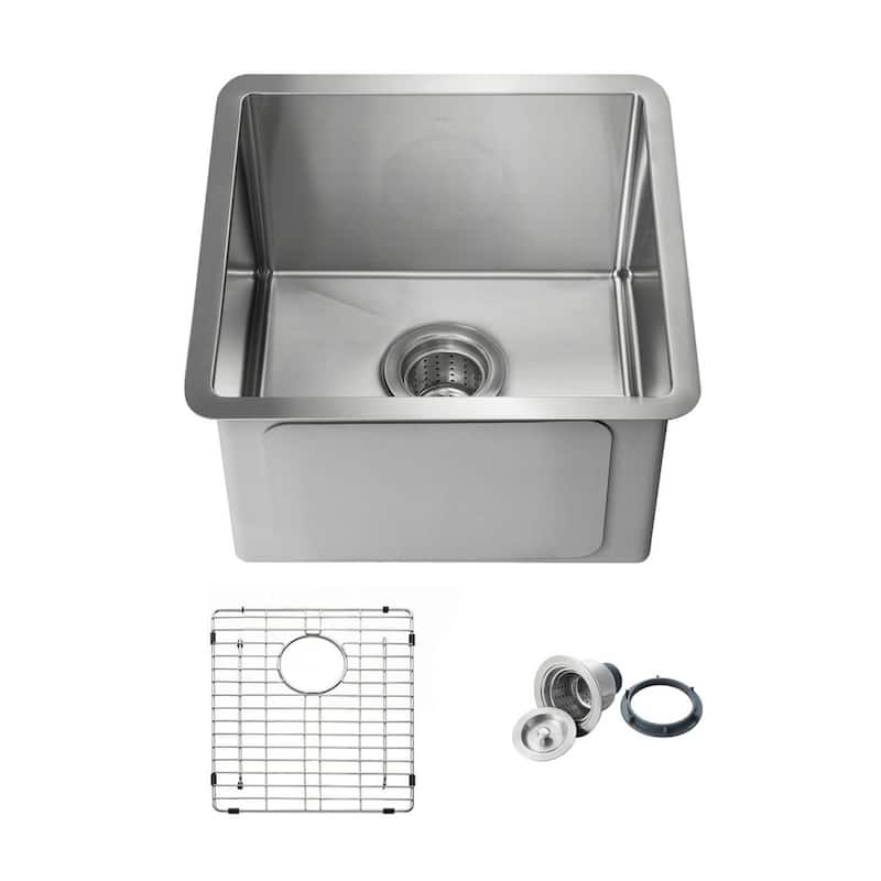 Handcrafted Undermount Single Bowl Stainless Steel Kitchen Sink - 16Inch