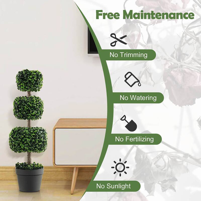Gymax 2 PCS 35'' Artificial Boxwood Topiary Tree Faux Greenery Plant