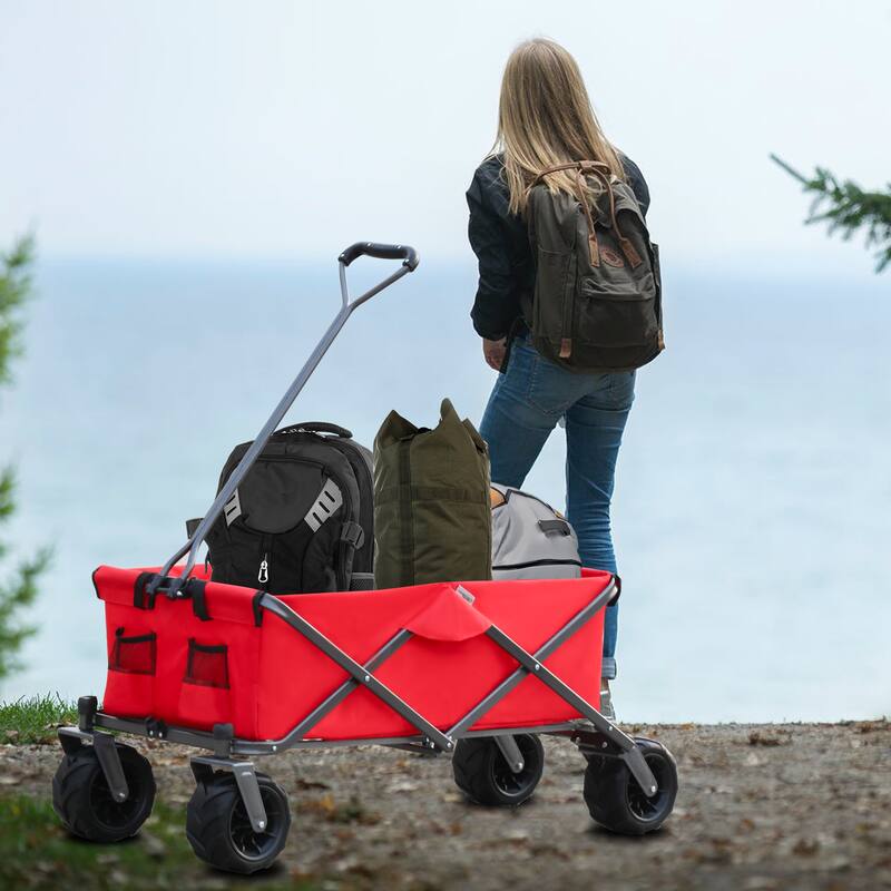 Folding Wagon with All-Terrain Wheels, 230lbs Capacity, Telescoping Handle, and Dust Cover for Beach, Outdoor, and Garden Use