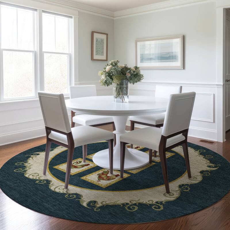 Premium Washable Super Soft Rooster Panel Mayfield Rug - Multi - 8' x 8' - Round