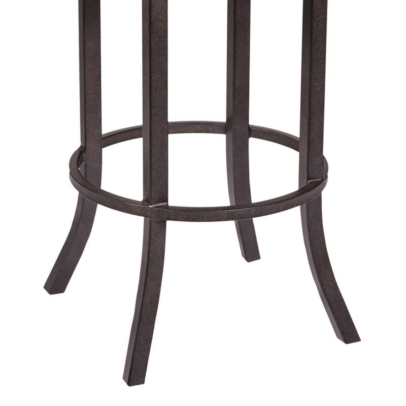 Transitional Swivel Bar Stool with Auburn Finish, Brown Faux Leather Seat and 360 Degree Motion for Modern Kitchens