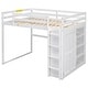 preview thumbnail 16 of 14, White Full Size Wood Loft Bed with Built-in Wardrobe and Storage Shelves, Led light