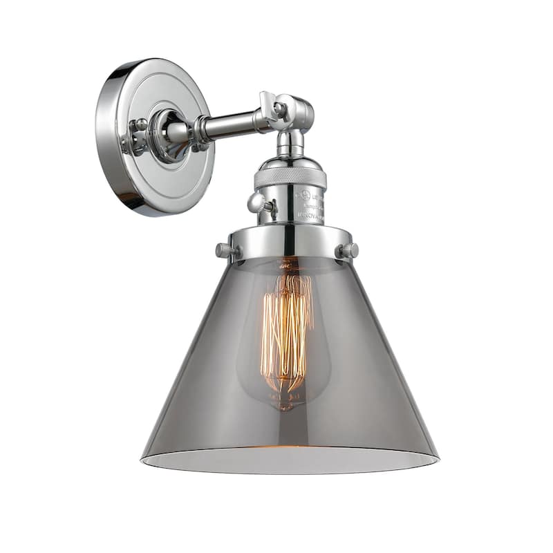 Innovations Lighting Large Cone Single Light 10" Tall Bathroom Sconce - Polished Chrome / Smoked