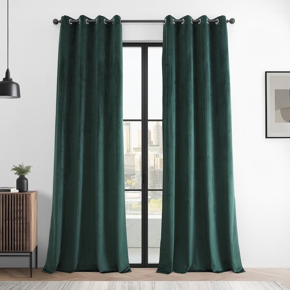 Exclusive Fabrics Basic Deluxe Velvet Curtains Pair - 2 Panels - Grommet Room Darkening Curtains