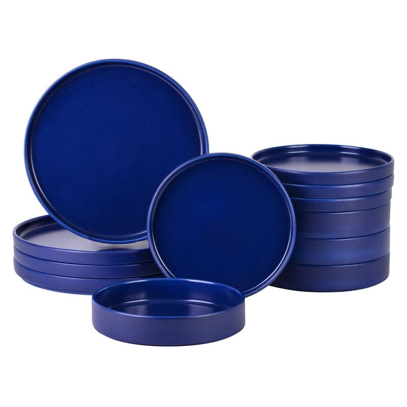 222 Fifth Kaden Blue 12 Piece Stoneware Dinnerware Set Navy