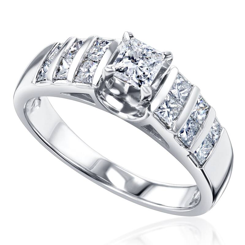 Kobelli 1 Carat Natural Diamond 14k Solid Gold Princess-cut Vertical Channel Holly Ring - 6 - White