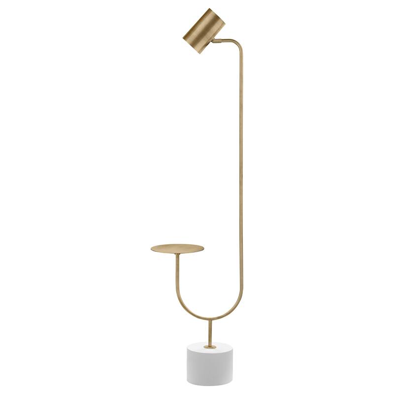 Corletta Antique Brass and Grey Floor Lamp with Round Tray
