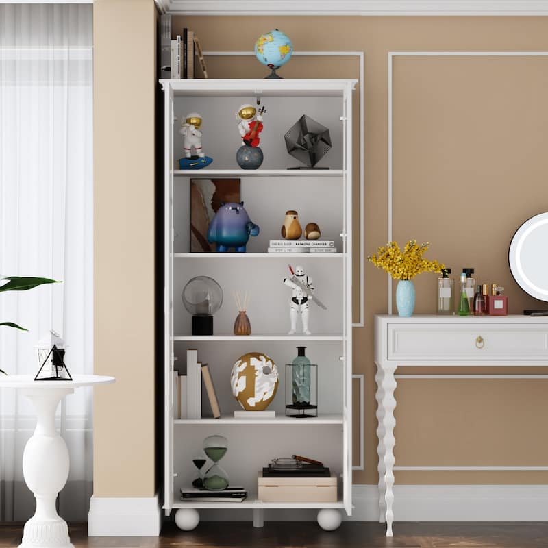 Media Storage Cabinet Acrylic GlassDoor Bookcase Kitchen Buffet Office