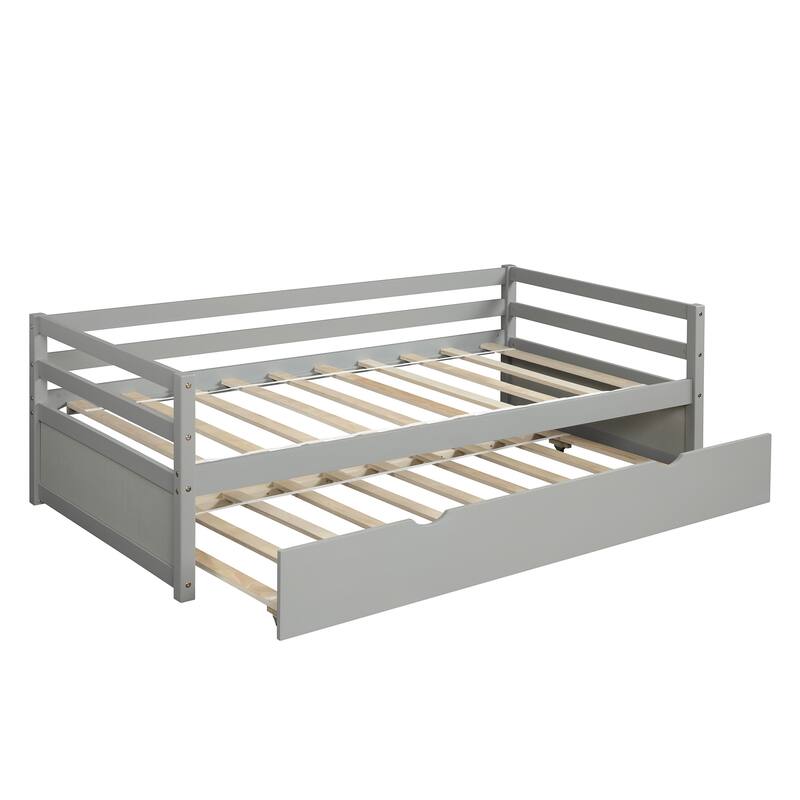 Twin Size Gray Daybed with Trundle Frame Set, No Box Spring Needed