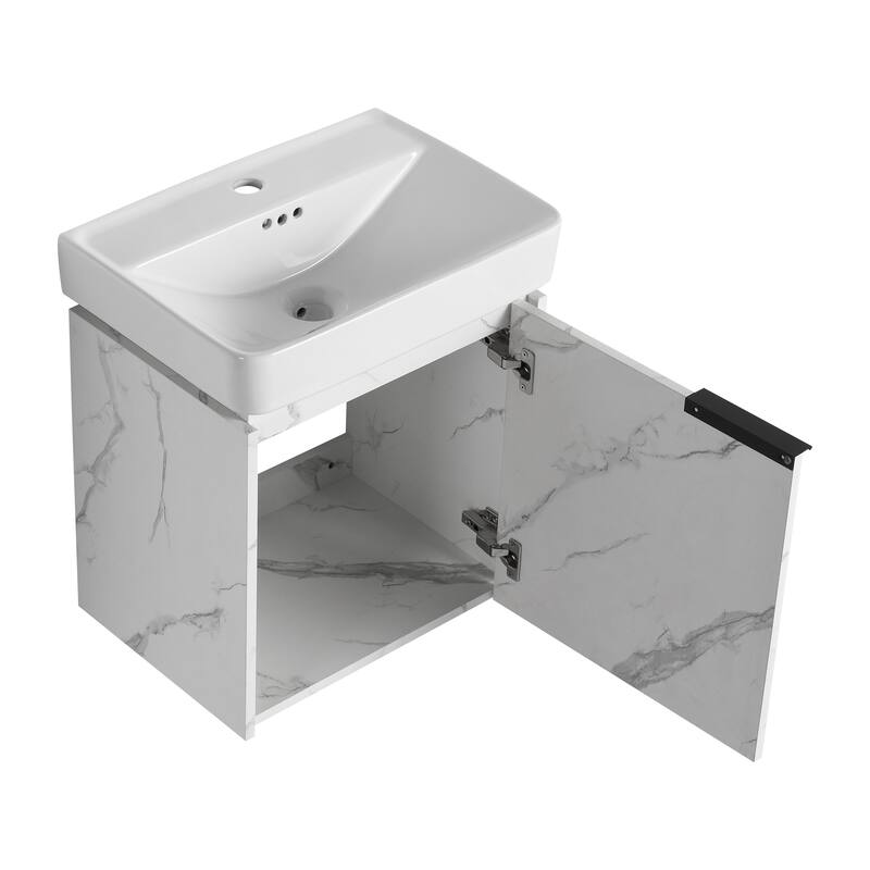 Plywood Wall-Mounted Bathroom Vanity with Integrated Resin Sink