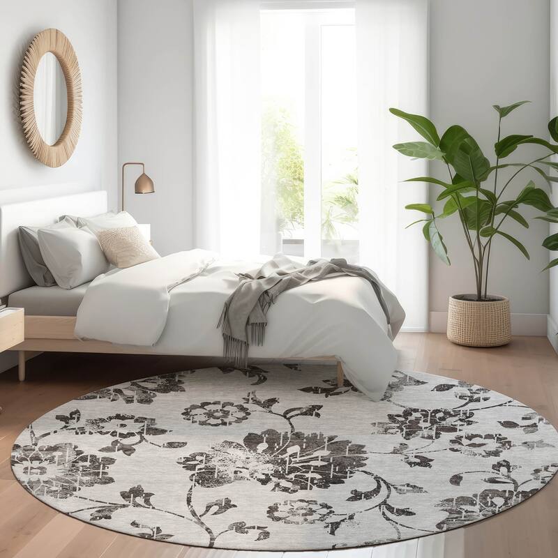 Premium Washable Super Soft Floral Whimsy Mayfield Rug - Gray - 8' x 8'