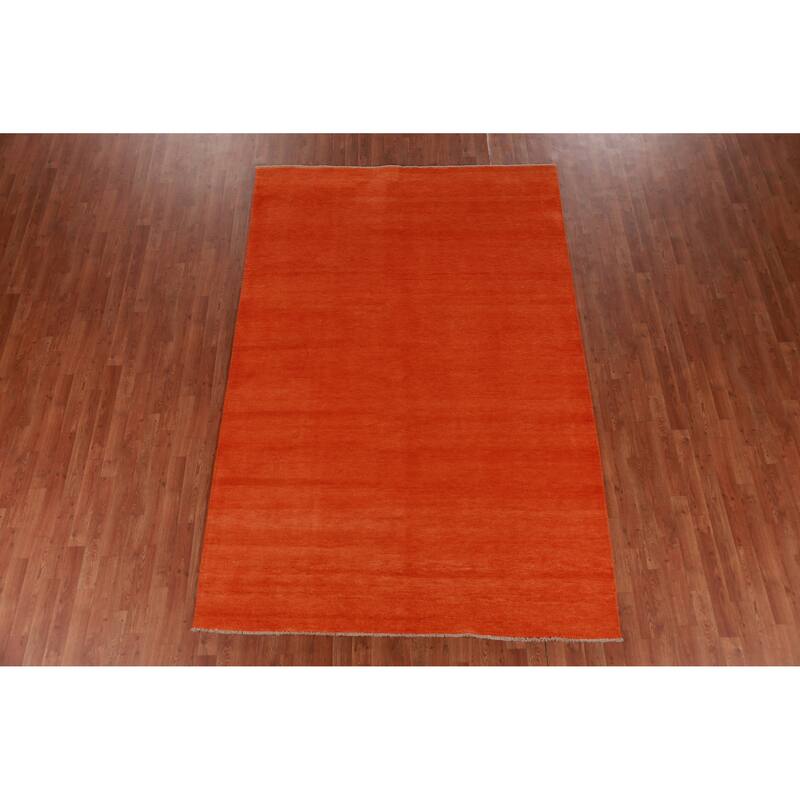 Hand Knotted Oriental 100% Wool Carpet Modern Solid Oranges & Rust Gabbeh Area Rug - 9' 5'' X 6' 3''