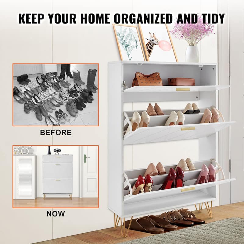 Modern Shoe Storage Cabinet with Flip Drawers for Living Room - 31.5 x 9.41 x 47.24 inch