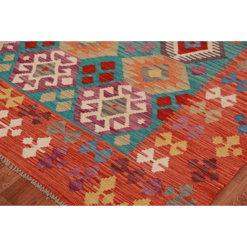 Kilim Oriental Area Rug Hand-Woven Tribal Wool Carpet - 8'2"x 9'8"