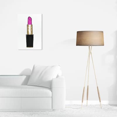Wynwood Studio Canvas Fashion and Glam Very Pink Lipstick II Gold and Metallic Gold Glam Wall Art Canvas Print
