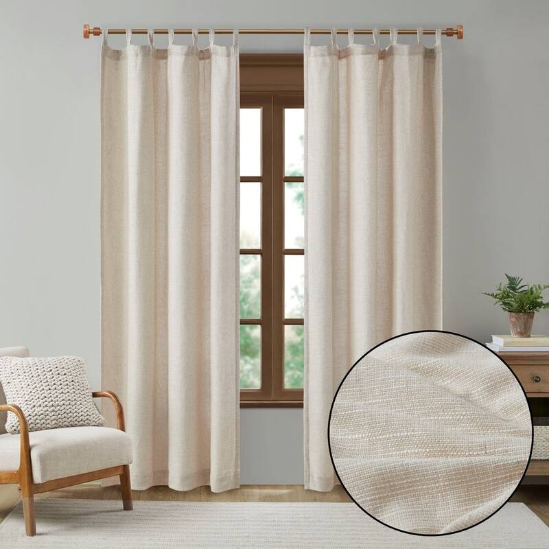Faux Linen Tab Top Fleece Lined Curtain Panel