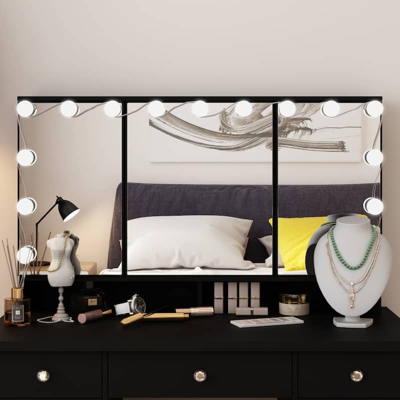 40.2"W Beauty Station with 3 Mirrors Makeup Vanity for Dressing