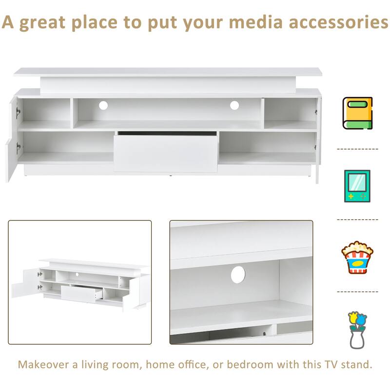 White Modern TV Stand with Plugin Color Changing LED Lights, High