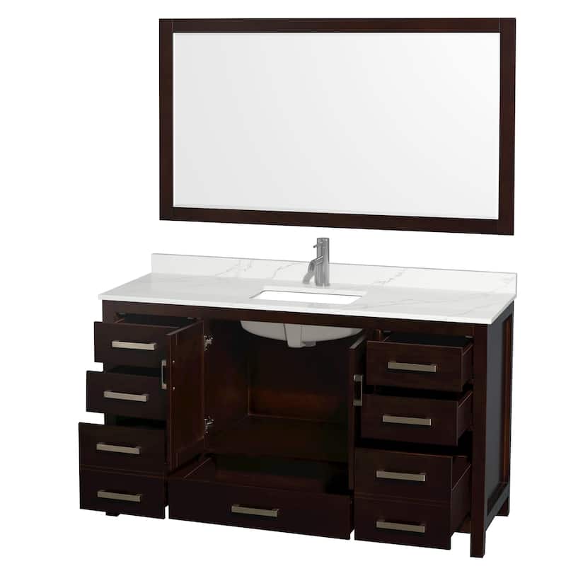 Sheffield 60-inch Single Vanity, Single Hole Quartz Top,58-inch Mirror