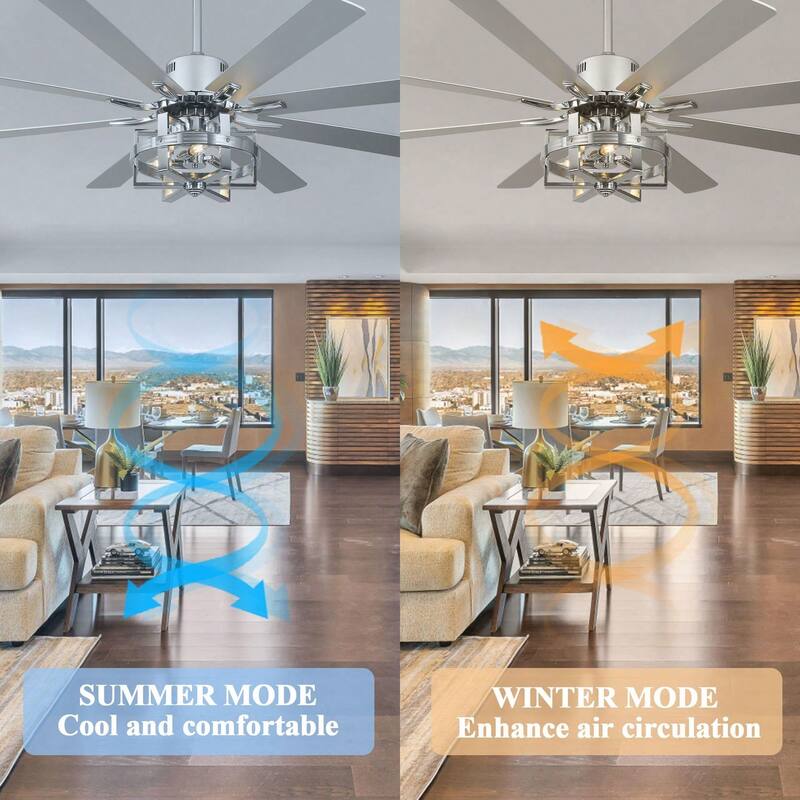 Cusp Barn 65in. Industrial Large Caged Ceiling Fan with Light, Quiet DC Motor 6-speed Reversible 8-Blade Ceiling Fan for Bedroom