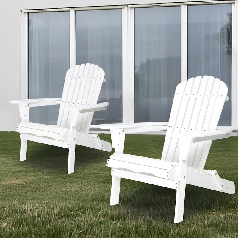 Wood Lounge Patio Chair Wooden Folding Embossed Adirondack Chair Set of 2 Solid Cedar Wood Lounge Patio Chair with Wood Grain - White