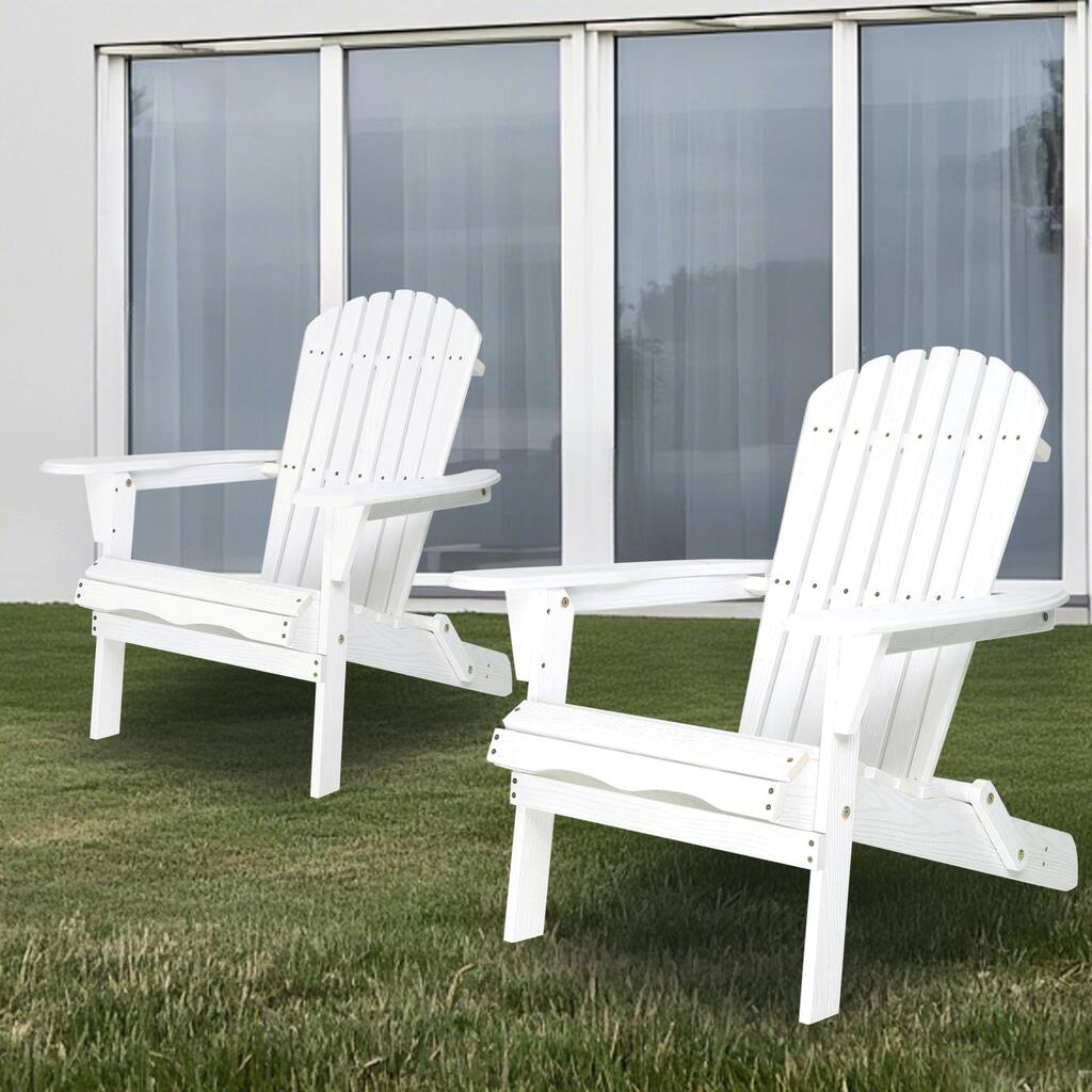 Wood Lounge Patio Chair for Garden Outdoor Wooden Folding Embossed Adirondack Chair Set of 2