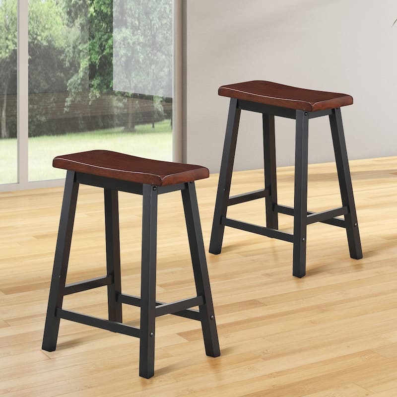 Gymax Set of 2 Bar Stools 24''H Saddle Seat Pub Chair Home Kitchen - See Details