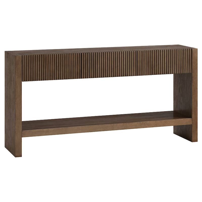 Manzanita 60" Wide Rectangular Solid Wood Fluted Console Table - 60" Wide - Brown Oak Veneer