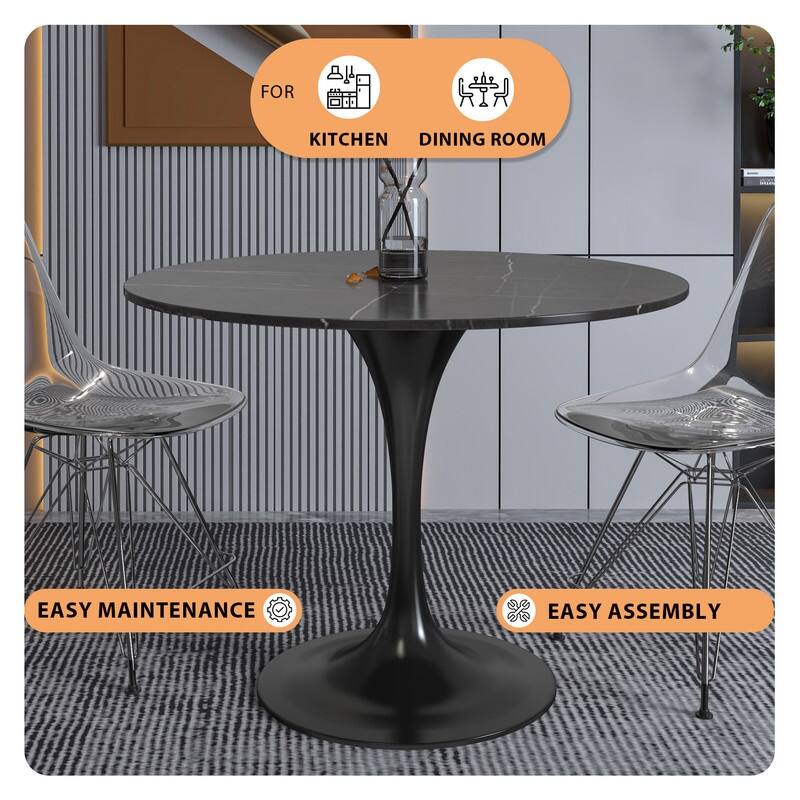 Verve Dining Table with a 36" Round Stone Tabletop in Black Steel - 35.43