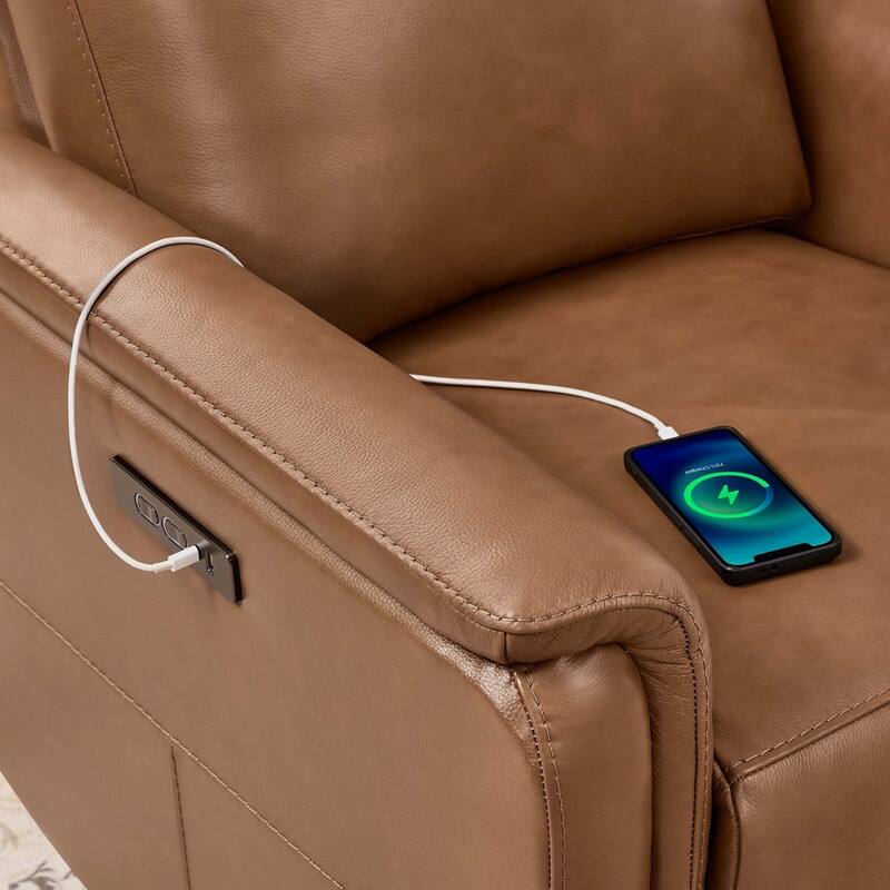 Spruce & Spring Genuine Leather Swivel Glider Recliner with Adjustable Headrest