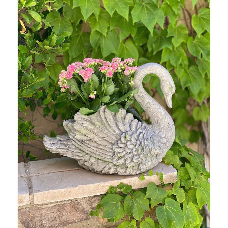 Swan Indoor Outdoor Planter Garden Decor Sculpture - Grey