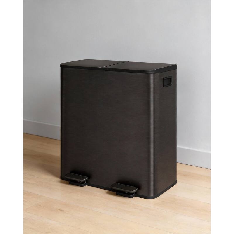 Trash Can, Dual Step for Trash & Recycling - Matte Black - 2*40L