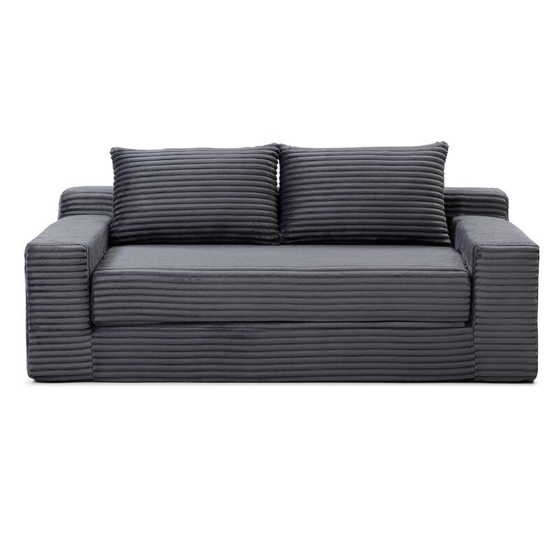 Memory Foam Cloud Loveseat Sofa, 2 in 1 Convertible Folding Couch Bed, No Assembly Compressed Corduroy Floor Lounge Sofa