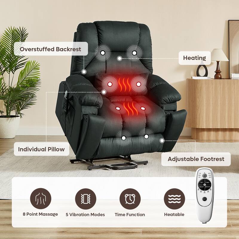 Bestier 40.1" W Microsuede Oversize Dual Motor Power Lift Recliner Chair With Massage and Heating