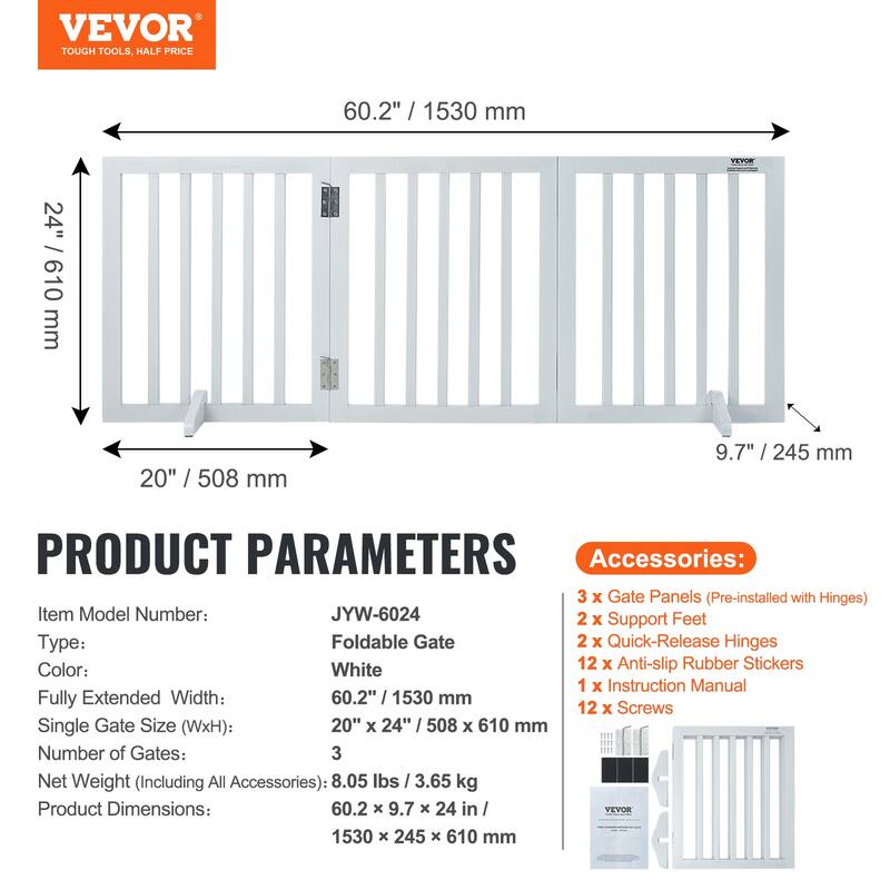 VEVOR Free Standing Dog Gate,Freestanding Pet Gate,for Wide and Narrow Passageways