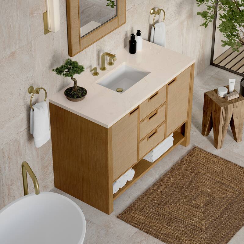 Solene 48" Single Vanity, Seaside Oak - 48 - Eternal Marfil