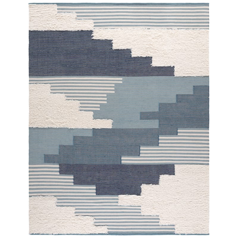 SAFAVIEH Handmade Kenya Margrith Modern Tribal Wool Rug - 9' x 12' - Blue/Ivory