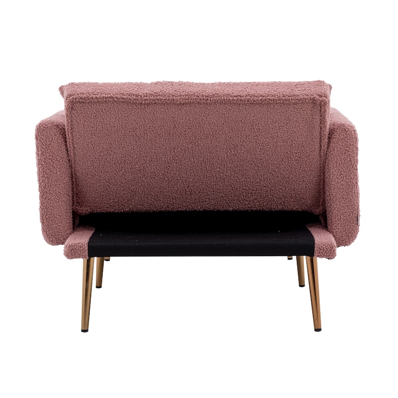 62'' L Chaise Lounge Indoor, Modern Teddy Fabric Sleeper Chair Bed for Living Room, Convertible Lounge Chair with Iron Legs