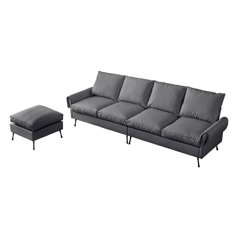 105" Leather Sectional Sofa Sets 4-seat with Convertible Ottoman For Living Room