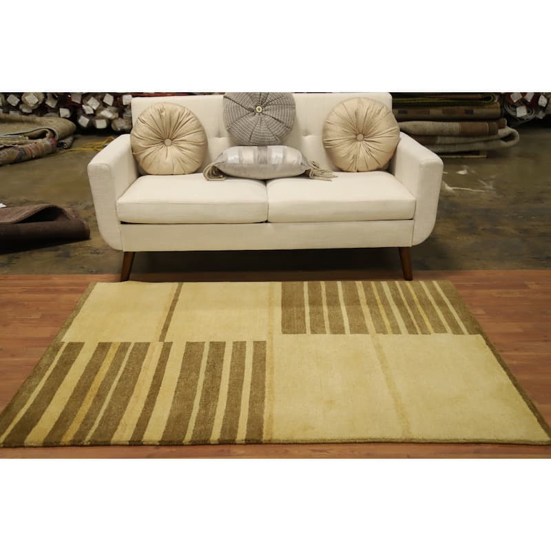 Hand Knotted Oriental 100% Wool Carpet Modern Stripe Yellow & Gold Gabbeh Area Rug - 5' 10'' X 3' 11''