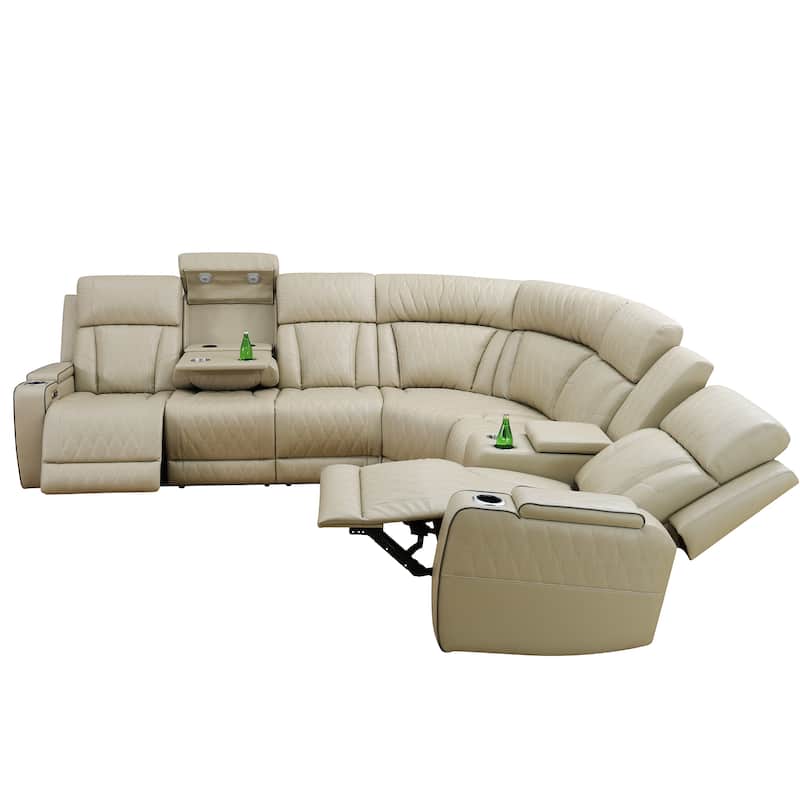 Beige Breathing Leather 3-Piece Living Room Recliner Sofa set