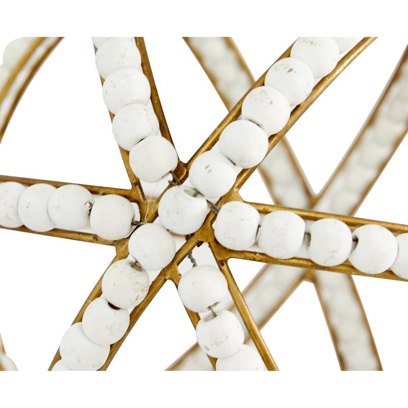 White Metal Handmade Beaded Geometric Decorative Sculpture (Set of 2)