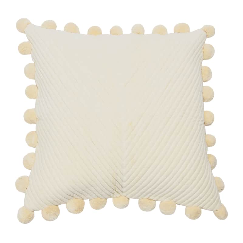 20" Square Quilted Cotton Pillow Cover with Pom Pom Trim