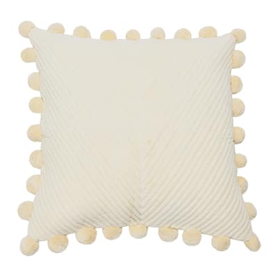 20" Square Quilted Cotton Pillow Cover with Pom Pom Trim