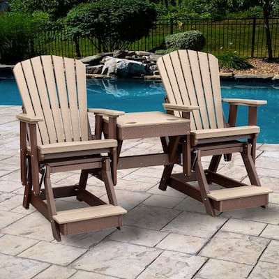 OS Home and Office Model Double Balcony Height Glider with Center Table in Weatherwood and Tudor Brown - N/A