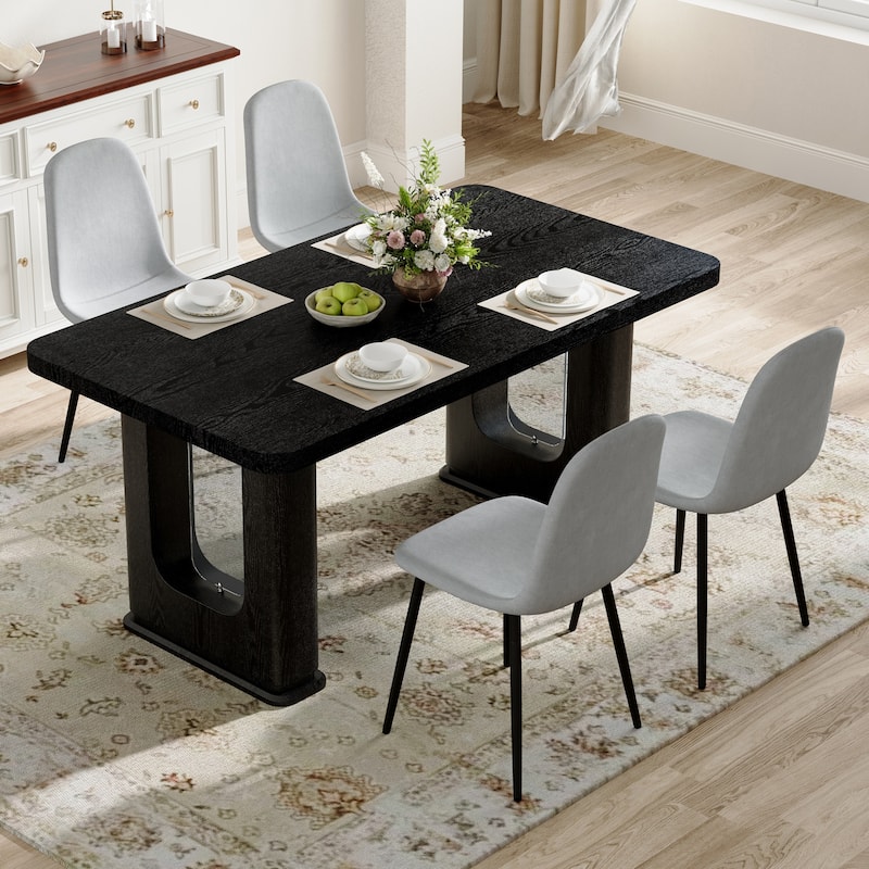 5 Piece Dining Table Set for 4, 64.5" Wooden Kitchen Table with 4 Dining Chairs, Modern Rectangular Table and Chairs Set