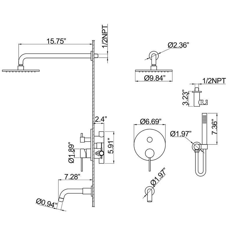 9.84" Solid Brass Pressure Banlanced Shower System with Rough in-Valve