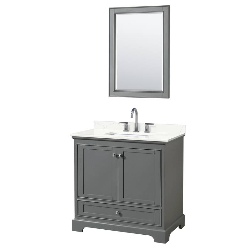 Deborah 36-inch Single Vanity, Quartz Top, 24-inch Mirror - Dark Gray, Chrome Trim, Giotto Quartz Top