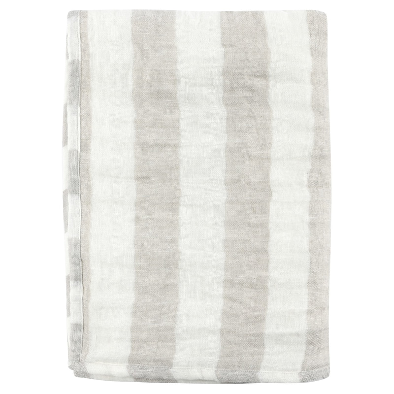 50 Inch Soft Linen Throw Blanket, Woven Wide Striped Pattern, White, Gray - White