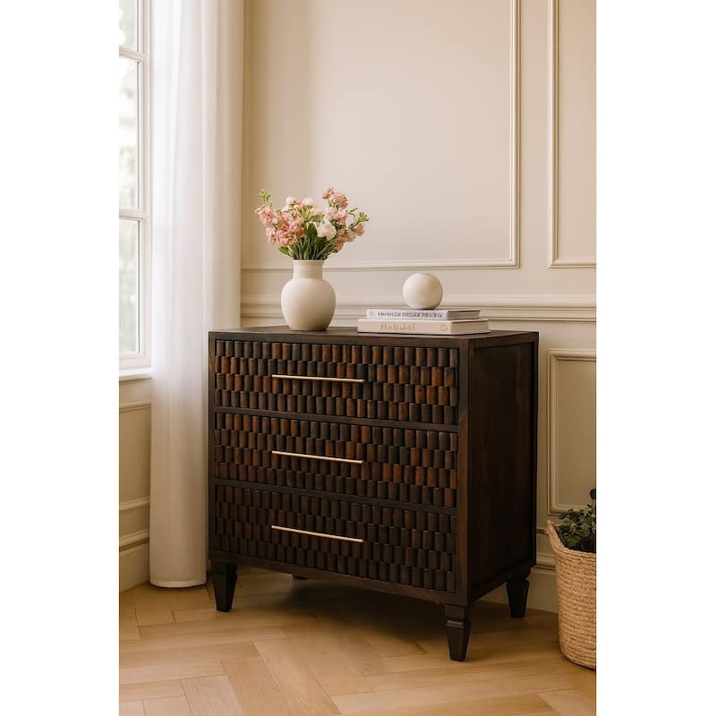 Artisan Furniture Solid Wood Arno Chest, 3-Drawers - Black